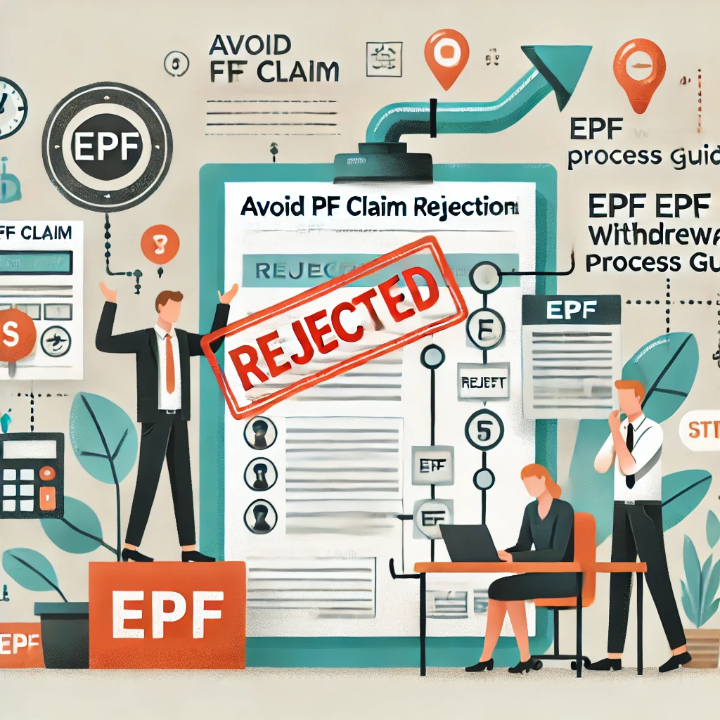 An-informative-and-visually-striking-illustration-showcasing-the-theme-of-Avoid-PF-Claim-Rejections-and-EPF-Withdrawal-Process-Guide.-The-image