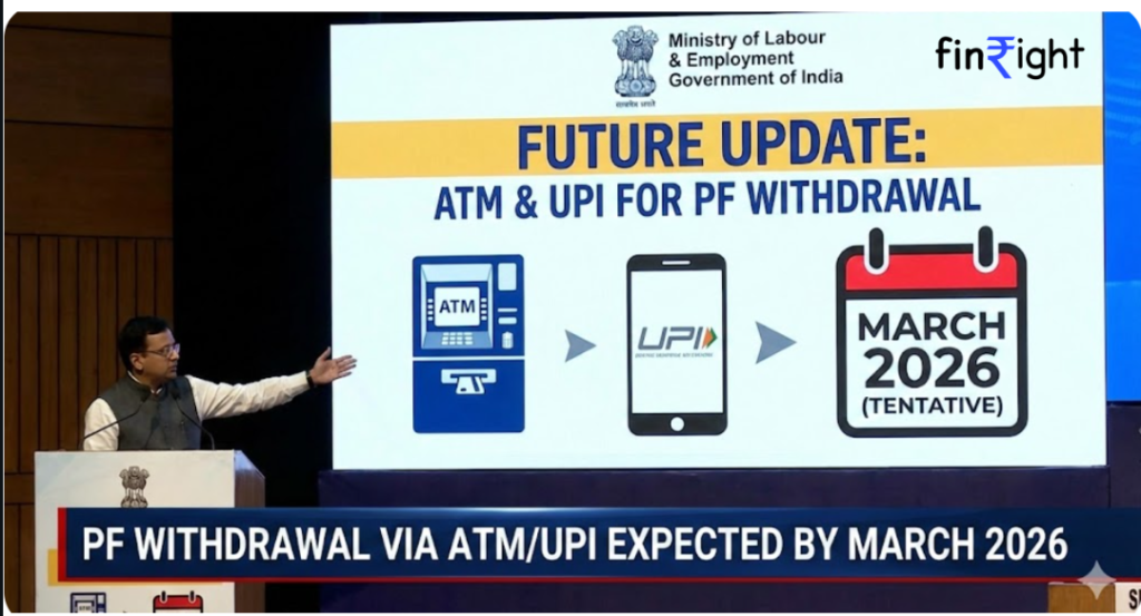 An AI generated image showing the the future plan for Provident Fund Withdrawal via ATM/ UPI and a tentative date by march 2026 for the same.
disclaimer this is an AI generated image.